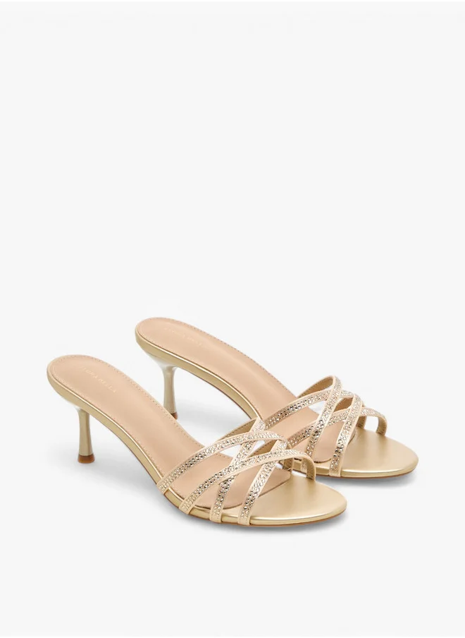 Flora Bella By Shoexpress Embellished Cross-Strap Sandals with Flared Heel