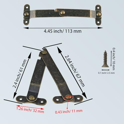 Adyoney 4 Pcs Small Antique Brass Lid Folding Support Hinges - Functional and Stylish Lid Stay Hinges for Wooden Boxes, Jewelry Cases, and Chests - Image 3