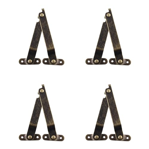Adyoney 4 Pcs Small Antique Brass Lid Folding Support Hinges - Functional and Stylish Lid Stay Hinges for Wooden Boxes, Jewelry Cases, and Chests - Image 1