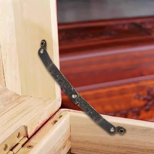 Adyoney 4 Pcs Small Antique Brass Lid Folding Support Hinges - Functional and Stylish Lid Stay Hinges for Wooden Boxes, Jewelry Cases, and Chests - Image 4