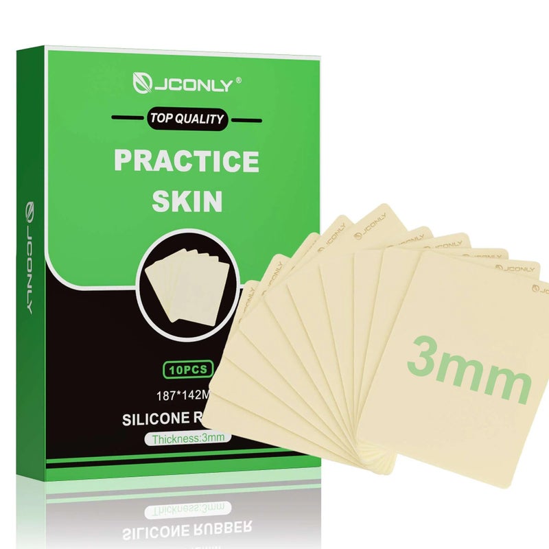 JCONLY Premium Tattoo Practice Skin (3mm Thick Medical Silicone) - 10PCS Double-Sided Fake Skin Reusable Mat, 7.4"x5.5" Tattoo Skin with Deluxe Gift Box, for Professional Artists - Image 1