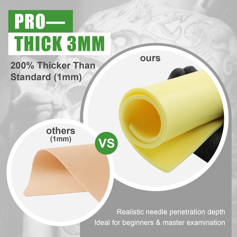 JCONLY Premium Tattoo Practice Skin (3mm Thick Medical Silicone) - 10PCS Double-Sided Fake Skin Reusable Mat, 7.4"x5.5" Tattoo Skin with Deluxe Gift Box, for Professional Artists - Image 2