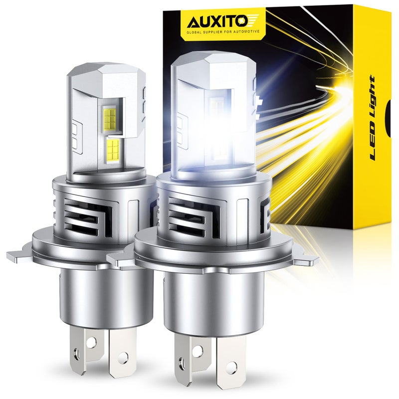 AUXITO مصباح AUXITO H4 - أكثر إشراقًا بنسبة 900%، أبيض 6500K، حجم صغير مناسب مباشرة، سهل التركيب والتشغيل، عمر ممتد، تشغيل بدون وميض، عبوة من 2 - Image 1