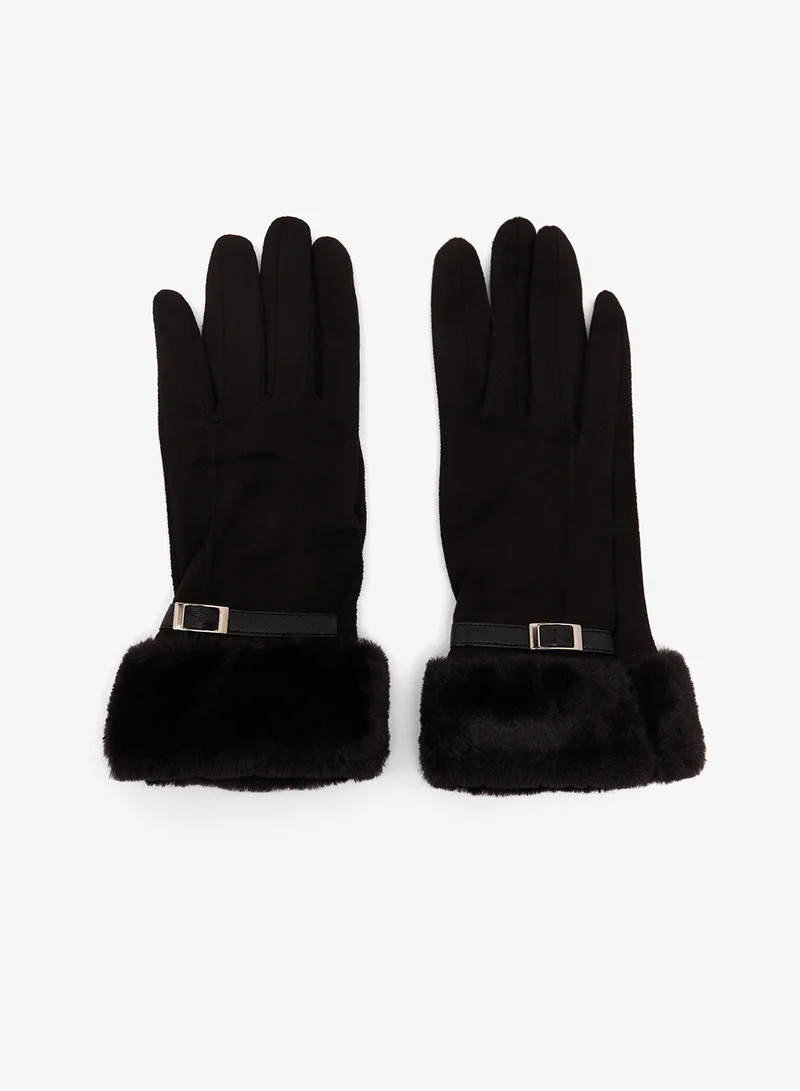 ايلا Faux Suede Gloves With Faux Fur Trim