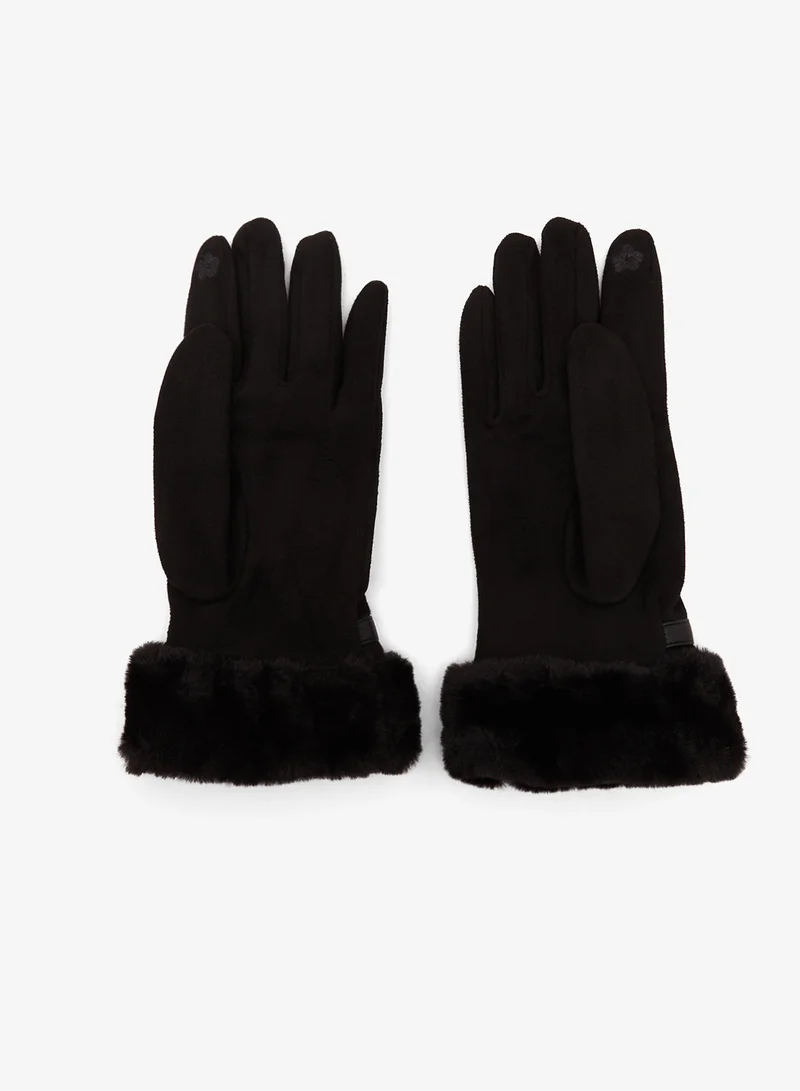 ايلا Faux Suede Gloves With Faux Fur Trim