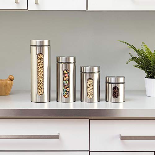 Le'raze Quality 4pc Stainless Steel Canister Set for Kitchen Counter with Glass Window & Airtight Lids, Food Storage Containers, Pantry Storage & Organization Set for Coffee, Flour, Pasta, Rice, Spices, Herbs - Image 4