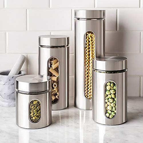 Le'raze Quality 4pc Stainless Steel Canister Set for Kitchen Counter with Glass Window & Airtight Lids, Food Storage Containers, Pantry Storage & Organization Set for Coffee, Flour, Pasta, Rice, Spices, Herbs - Image 2