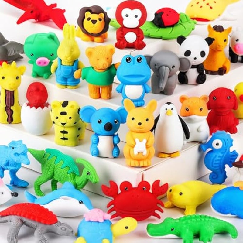 36Pcs Animal Erasers Kids Desk Pets Pencil Erasers 3D Puzzle Erasers Bulk Mini Animal Erasers Toys Fun Cute Eraser for Classroom Rewards, Game Prizes, Treasure Box, Easter Egg Fillers - Image 1