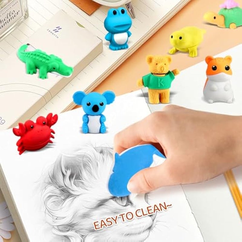 36Pcs Animal Erasers Kids Desk Pets Pencil Erasers 3D Puzzle Erasers Bulk Mini Animal Erasers Toys Fun Cute Eraser for Classroom Rewards, Game Prizes, Treasure Box, Easter Egg Fillers - Image 4