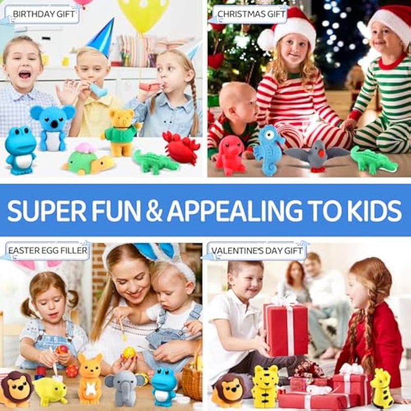 36Pcs Animal Erasers Kids Desk Pets Pencil Erasers 3D Puzzle Erasers Bulk Mini Animal Erasers Toys Fun Cute Eraser for Classroom Rewards, Game Prizes, Treasure Box, Easter Egg Fillers - Image 3