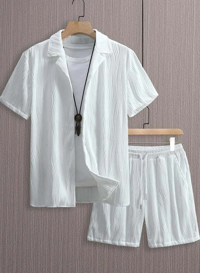 تايك تو Men Plus Size Textured Shirt and Shorts Co-ord Set