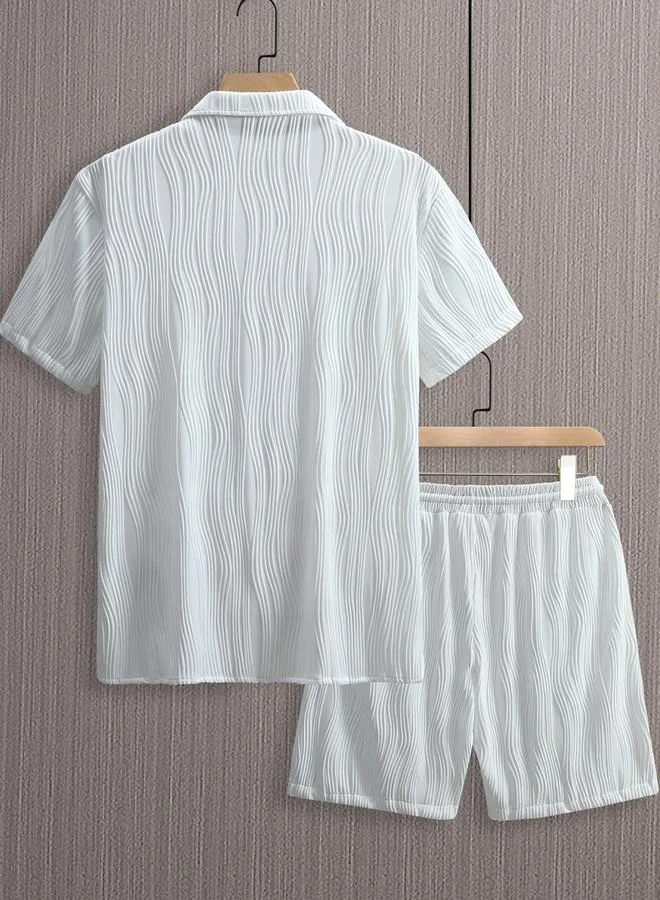 تايك تو Men Plus Size Textured Shirt and Shorts Co-ord Set