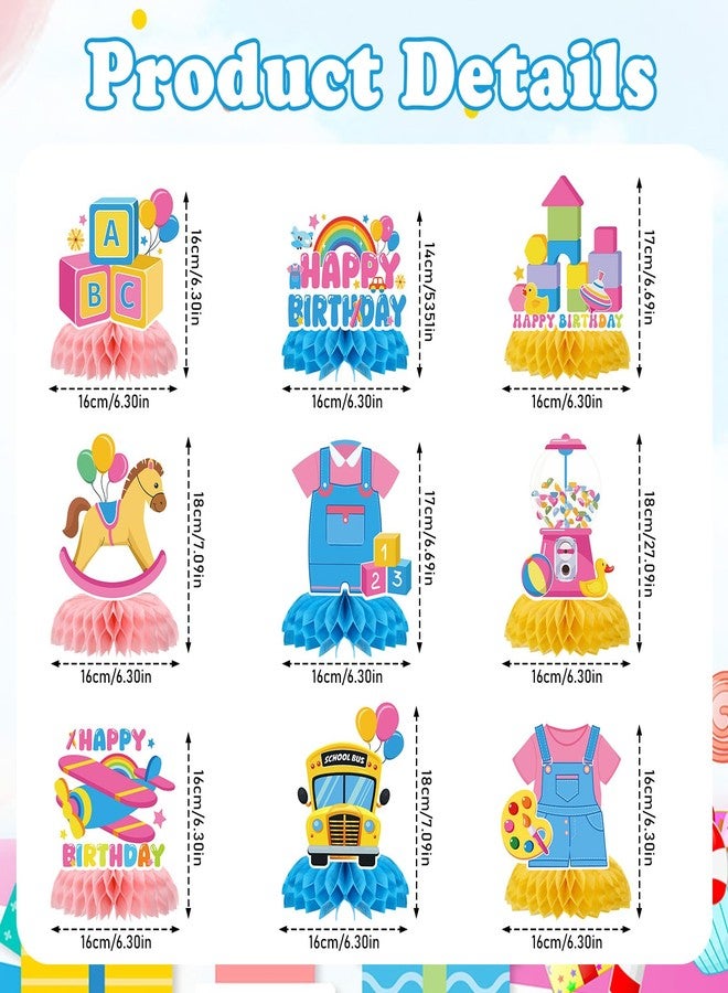 Aposwow Rachell Teacher Party Decorations - 9Pcs Cartoon English Teachers Honeycomb Centerpieces Rachel Girls Rainbow ABC Bus Table Decorations for Cartoon Teacher Fans Birthday Baby Shower Classroom Decor - Image 2