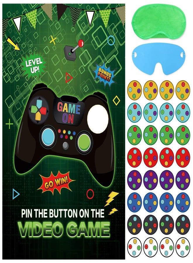 Eaezerav Pin The Button on The Video Game Party Game 32 Video Game Button Stickers Large Poster Video Game Birthday Party Decoration for Kids - Image 1