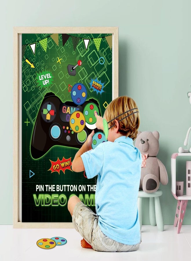 Eaezerav Pin The Button on The Video Game Party Game 32 Video Game Button Stickers Large Poster Video Game Birthday Party Decoration for Kids - Image 4