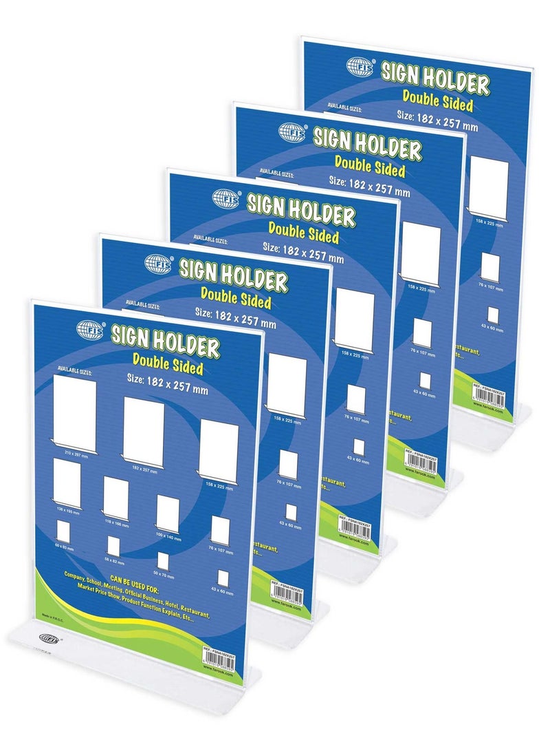 FIS  Sign Holder, Up Right Double Sided, 182X257 Mm Pack of 5 Pieces -FSNA182X257-5 - Image 1