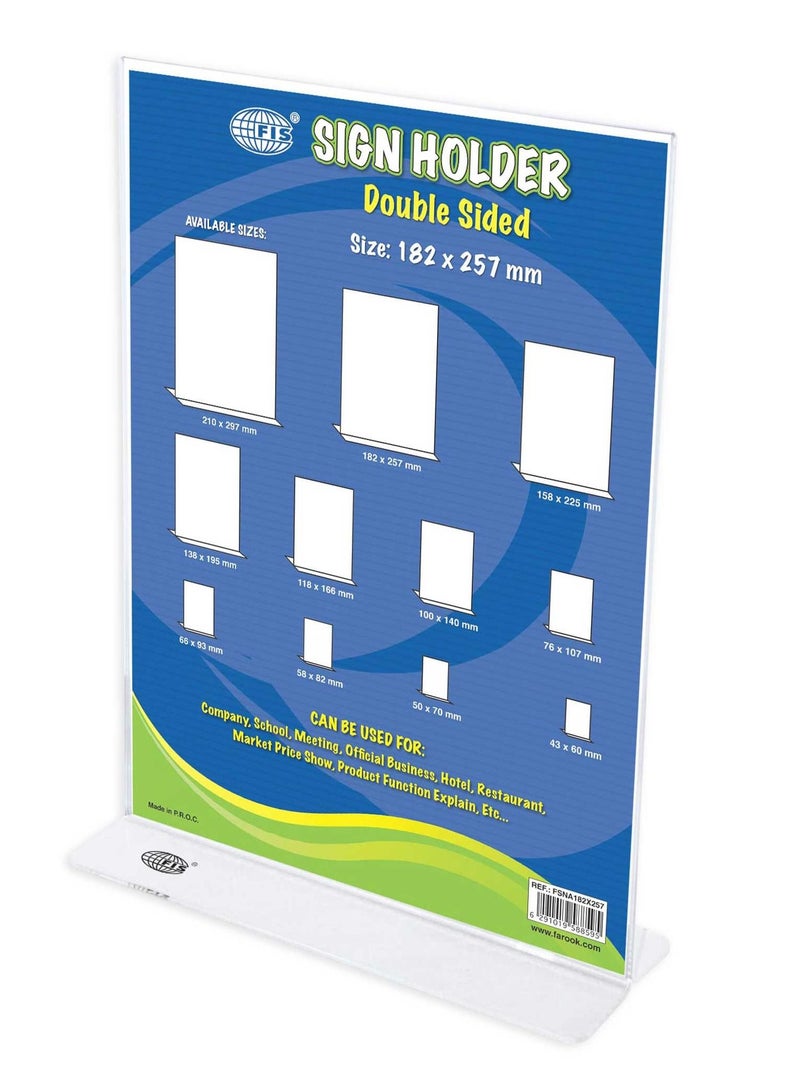 FIS  Sign Holder, Up Right Double Sided, 182X257 Mm Pack of 5 Pieces -FSNA182X257-5 - Image 2
