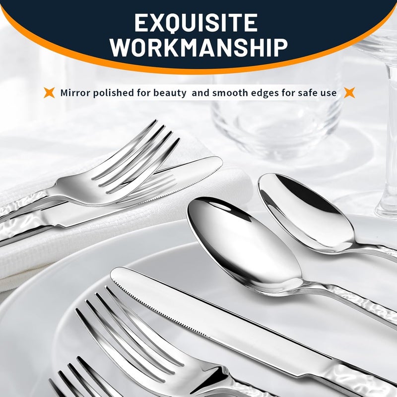 NICE KITCHEN 60 Piece Silverware Set for 12 FoodGrade Stainless Steel Utensils Set Includes Spoons Forks Knives Sturdy Home Kitchen Eating Tableware SetWave Style Design  Mirror Polished  Dishwasher Safe - Image 4