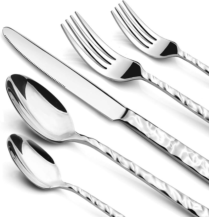 NICE KITCHEN 60 Piece Silverware Set for 12 FoodGrade Stainless Steel Utensils Set Includes Spoons Forks Knives Sturdy Home Kitchen Eating Tableware SetWave Style Design  Mirror Polished  Dishwasher Safe - Image 1