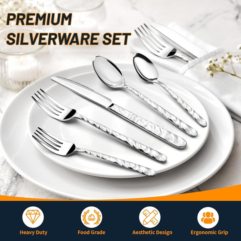 NICE KITCHEN 60 Piece Silverware Set for 12 FoodGrade Stainless Steel Utensils Set Includes Spoons Forks Knives Sturdy Home Kitchen Eating Tableware SetWave Style Design  Mirror Polished  Dishwasher Safe - Image 3