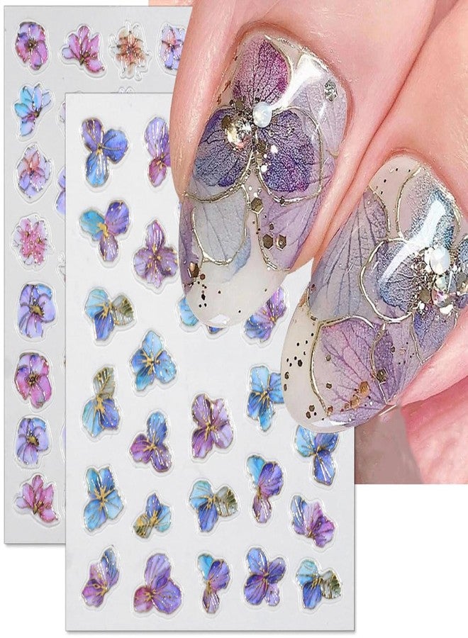 JALIYA 3D Dreamy Purple Gold Flower Nail Stickers for Women Bronzing Gold Hydrangea Nail Art Stickers Flower Nail Decals for Nail Art Supplies Spring Flowers Nail Sticker Manicure Decor Decal - Image 3