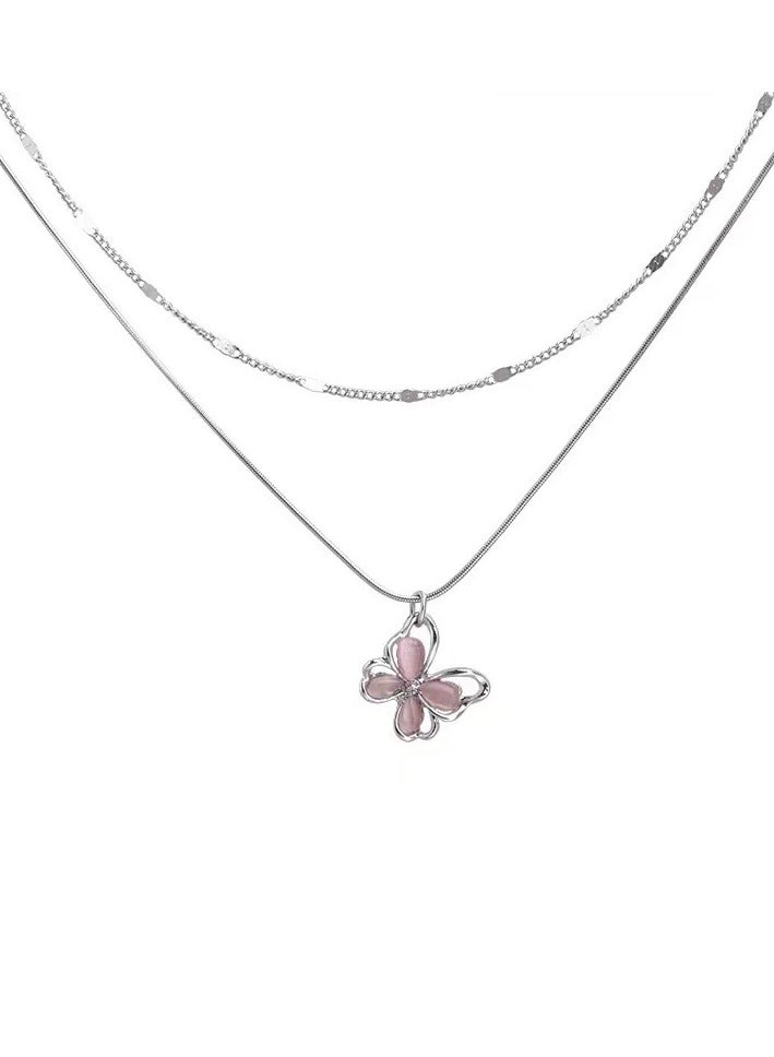 Goolsky Double-Layer Pearl Butterfly Necklace – Cat’s Eye Stone & Hollow Design | Edgy Sweet Choker for Women  - Image 1