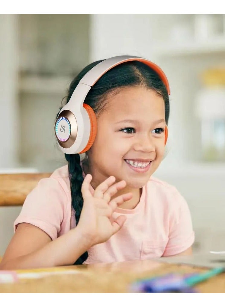porodo Radiant Wireless Headphone With LED Lights and 5 Hours Working Time / Bluetooth and Wired - Beige / Orange  - Image 4