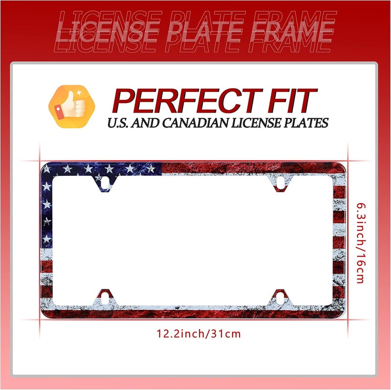 UNINDREM 2pcs Vintage American Flag License Plate Frame - Stainless Steel Rust-Proof Decoration - Image 3