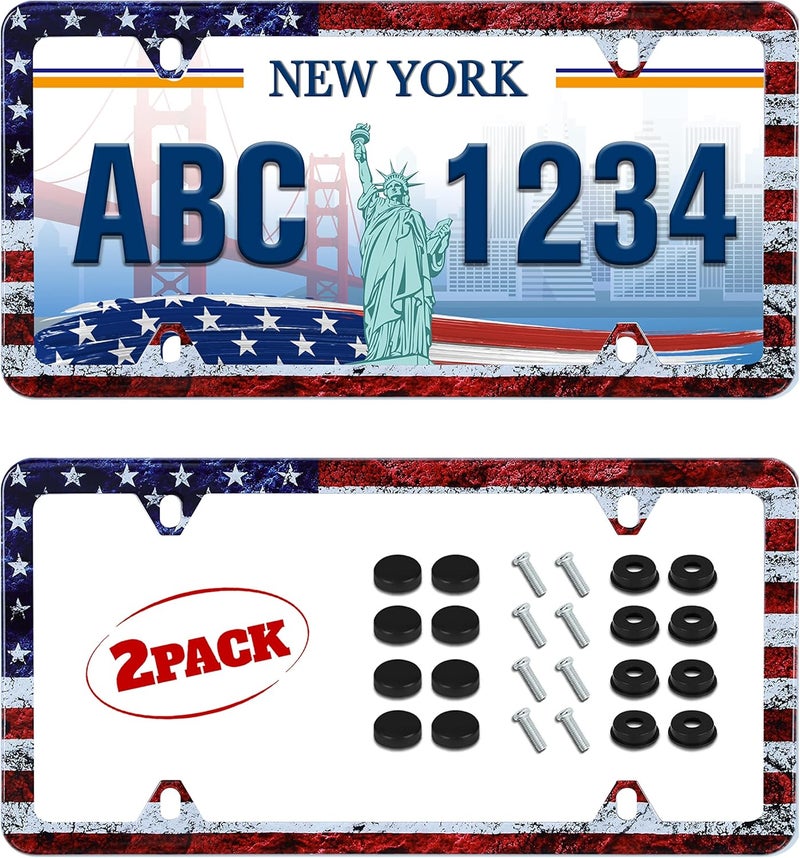 UNINDREM 2pcs Vintage American Flag License Plate Frame - Stainless Steel Rust-Proof Decoration - Image 1