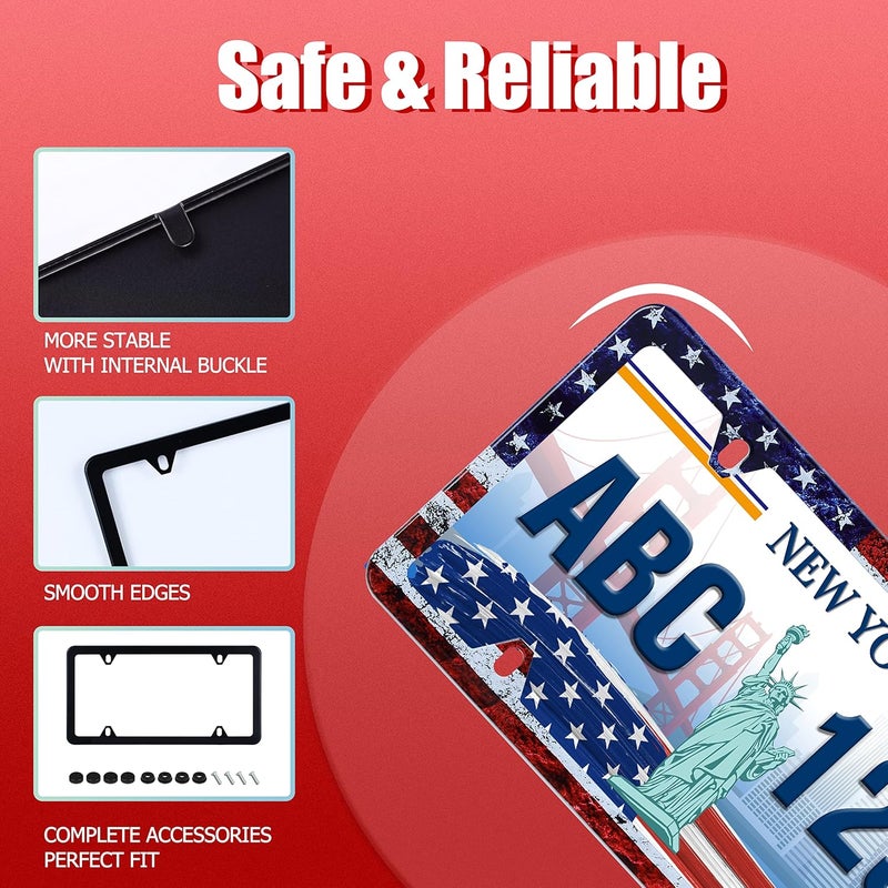 UNINDREM 2pcs Vintage American Flag License Plate Frame - Stainless Steel Rust-Proof Decoration - Image 5