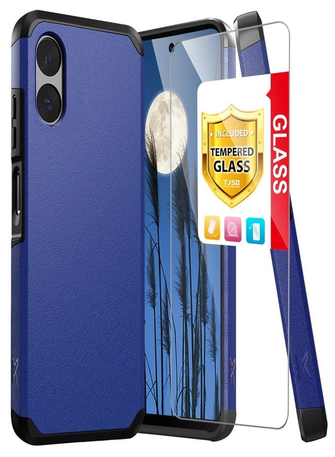 TJ's TJS Compatible for Motorola Moto G Play 4G (2024) Case, with Tempered Glass Screen Protector, Dual Layer Hybrid Magnetic Support Shockproof Heavy Duty Cover Phone Case (Blue) - Image 1