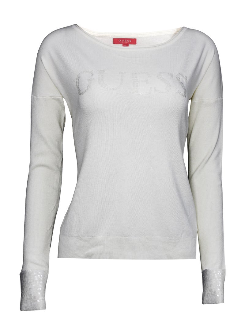 Guess Women Long Sleeve White Sweater Top