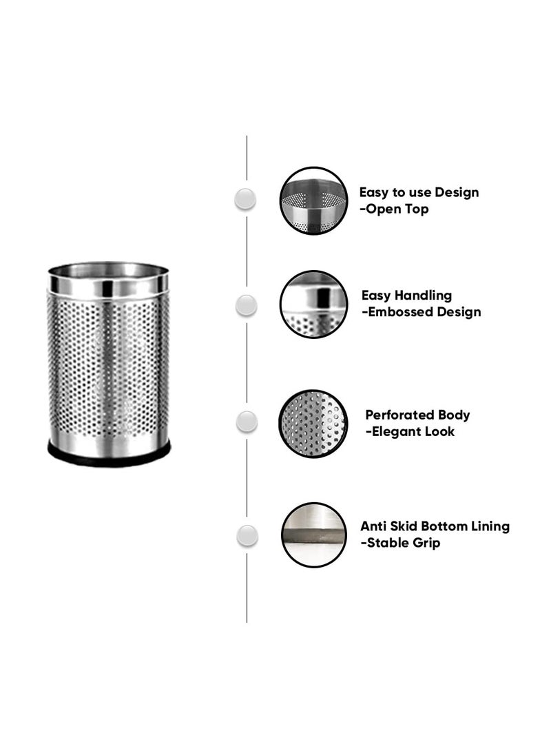 Generic Stainless Steel Open Perforated Dustbin Without Lid Steel Dustbin For Home Bedroom Rooms Office Kitchen Washroom Bathroom Large 10 x 14 18 Litre  - Image 5