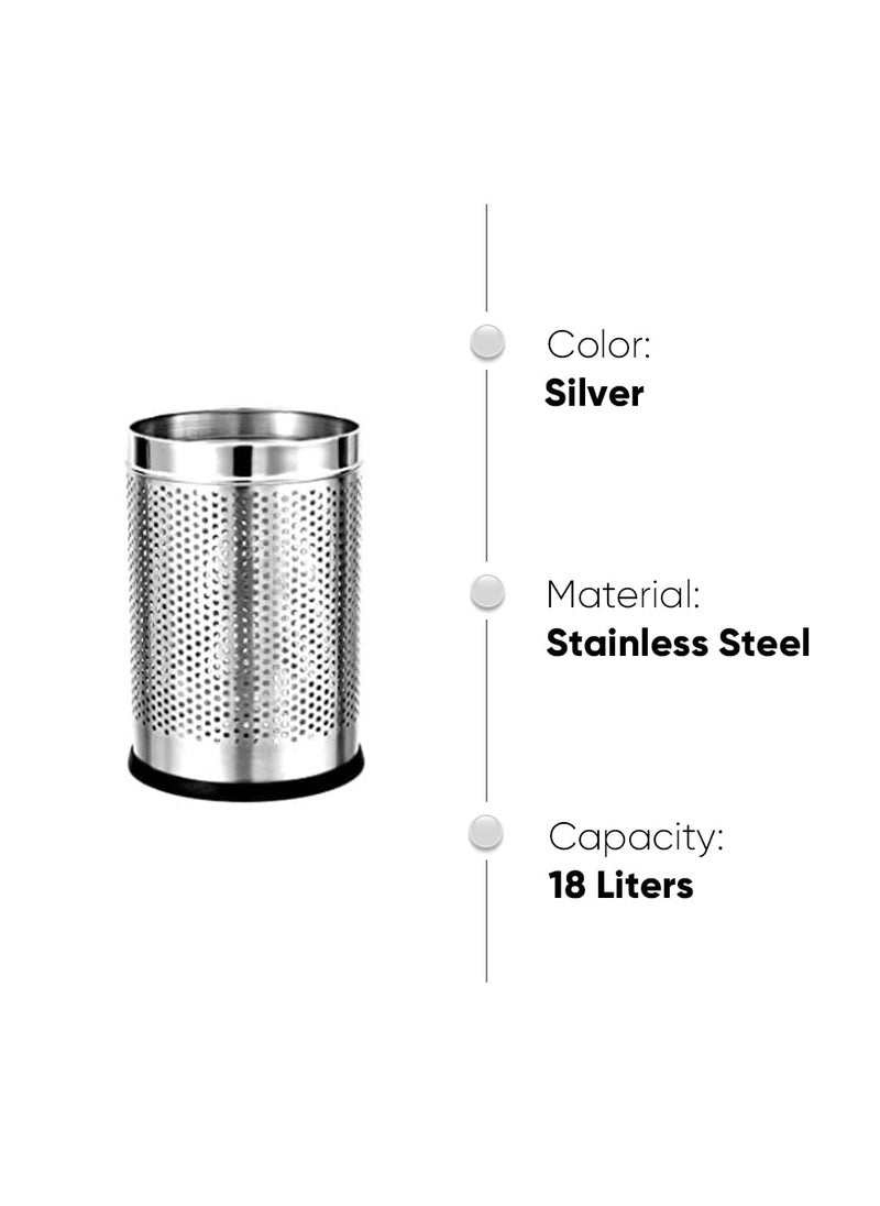 Generic Stainless Steel Open Perforated Dustbin Without Lid Steel Dustbin For Home Bedroom Rooms Office Kitchen Washroom Bathroom Large 10 x 14 18 Litre  - Image 2
