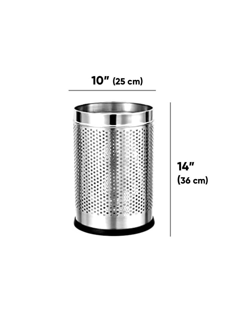 Generic Stainless Steel Open Perforated Dustbin Without Lid Steel Dustbin For Home Bedroom Rooms Office Kitchen Washroom Bathroom Large 10 x 14 18 Litre  - Image 3