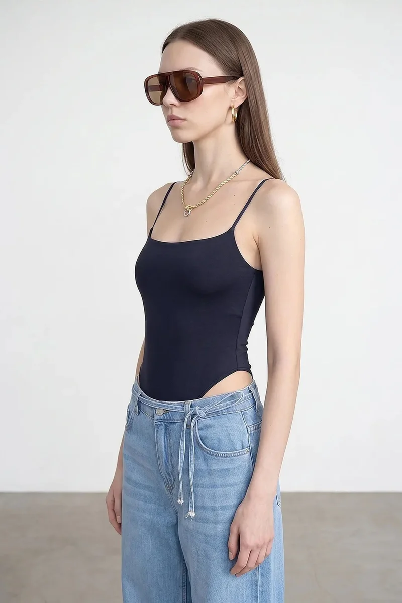 Dilvin Midnight Blue DILVIN Sleeveless Square-neck Nylon Bodysuit for Women | Best Price UAE