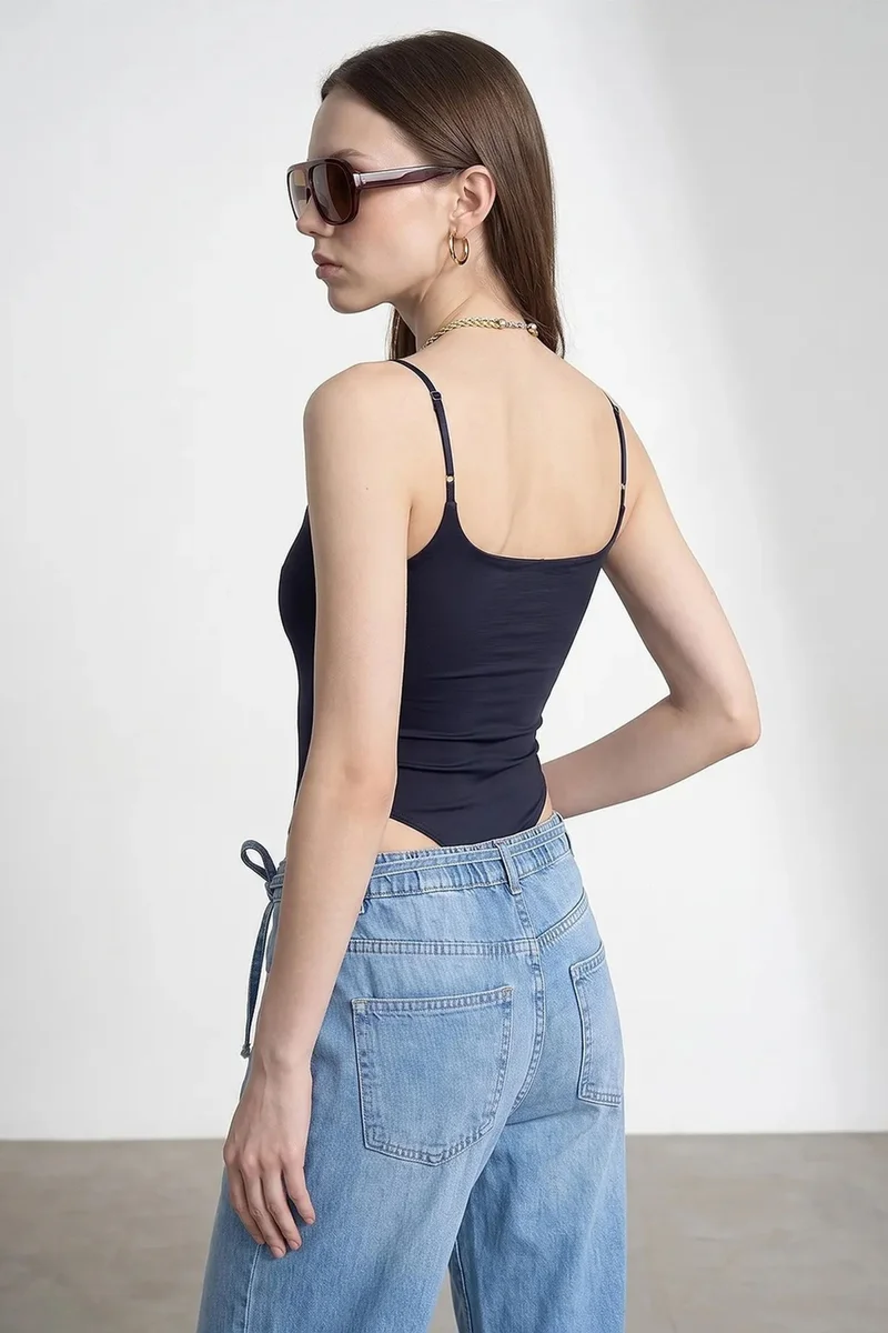 Dilvin Midnight Blue DILVIN Sleeveless Square-neck Nylon Bodysuit for Women | Best Price UAE