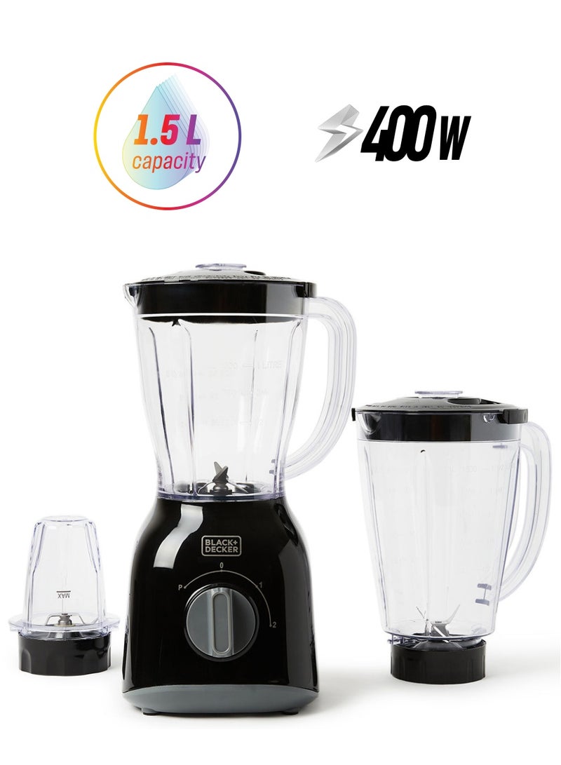 BLACK+DECKER Blender With 2 x Grinder Mills 1.5 L 400 W BX365-B5 Black - Image 1