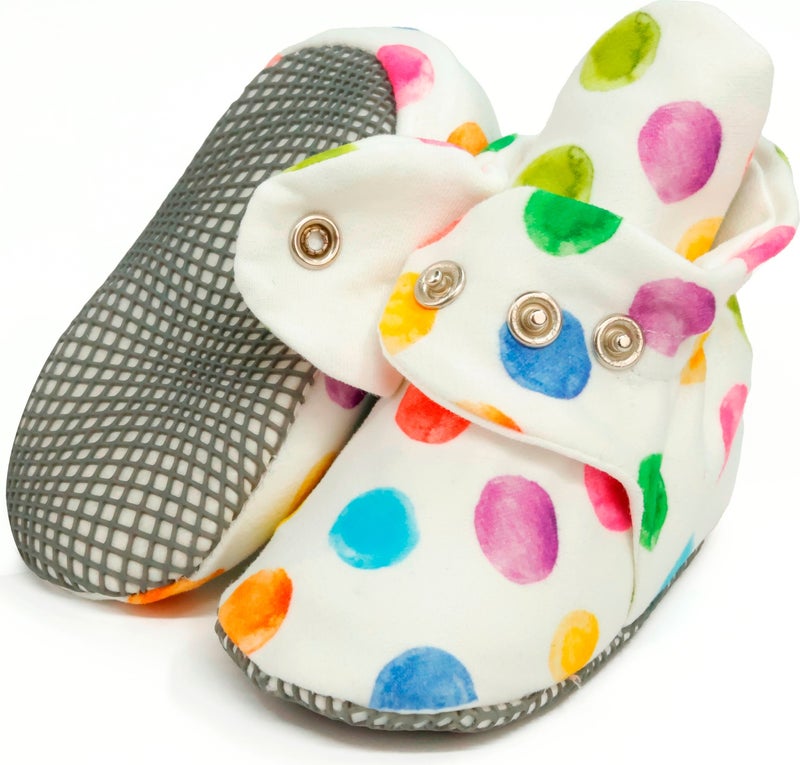 Ella Bonna Organic Cotton Baby Slippers, Non-Slip Sole, Newborn Booties, Home Nursery Shoes, Colorful Dots  - Image 3