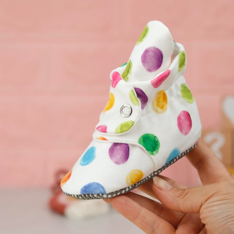 Ella Bonna Organic Cotton Baby Slippers, Non-Slip Sole, Newborn Booties, Home Nursery Shoes, Colorful Dots  - Image 5