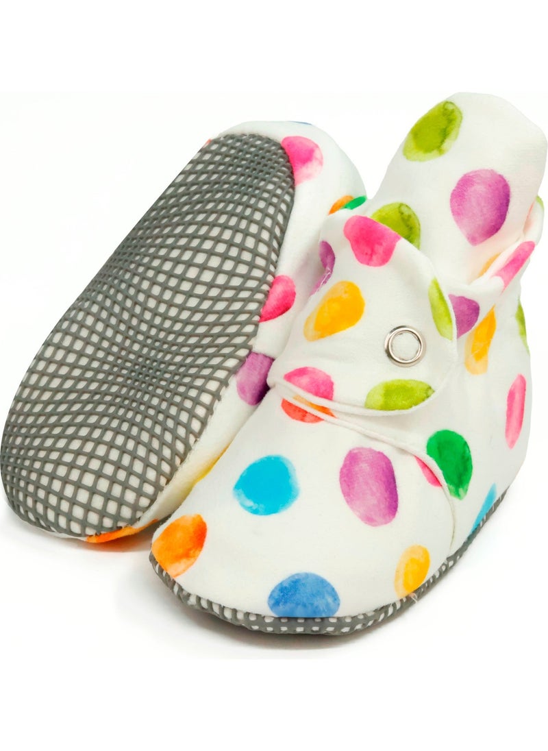 Ella Bonna Organic Cotton Baby Slippers, Non-Slip Sole, Newborn Booties, Home Nursery Shoes, Colorful Dots  - Image 2