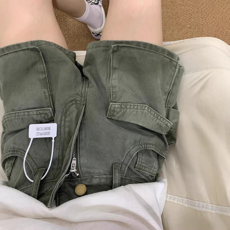 Women's Casual Green Cargo Shorts with High Waist and Wide Leg - Image 5
