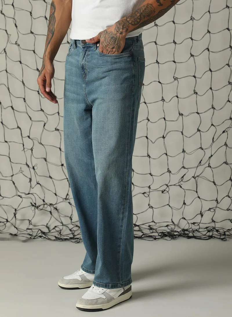 هوبرهولمي جينز رجالي قطن 1% أزرق داكن بتصميم مميز