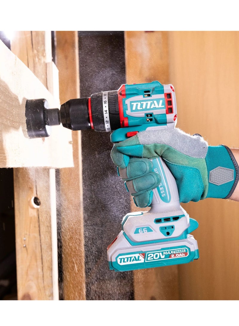 TOTAL Total 20V Compact Brushless Cordless Impact Drill – 55Nm Max Torque, 2-Speed Gear, 47 Accessories, LED Work Light, 13mm Chuck Capacity – Powerful Drill for Home Improvement & DIY Projects  - Image 2