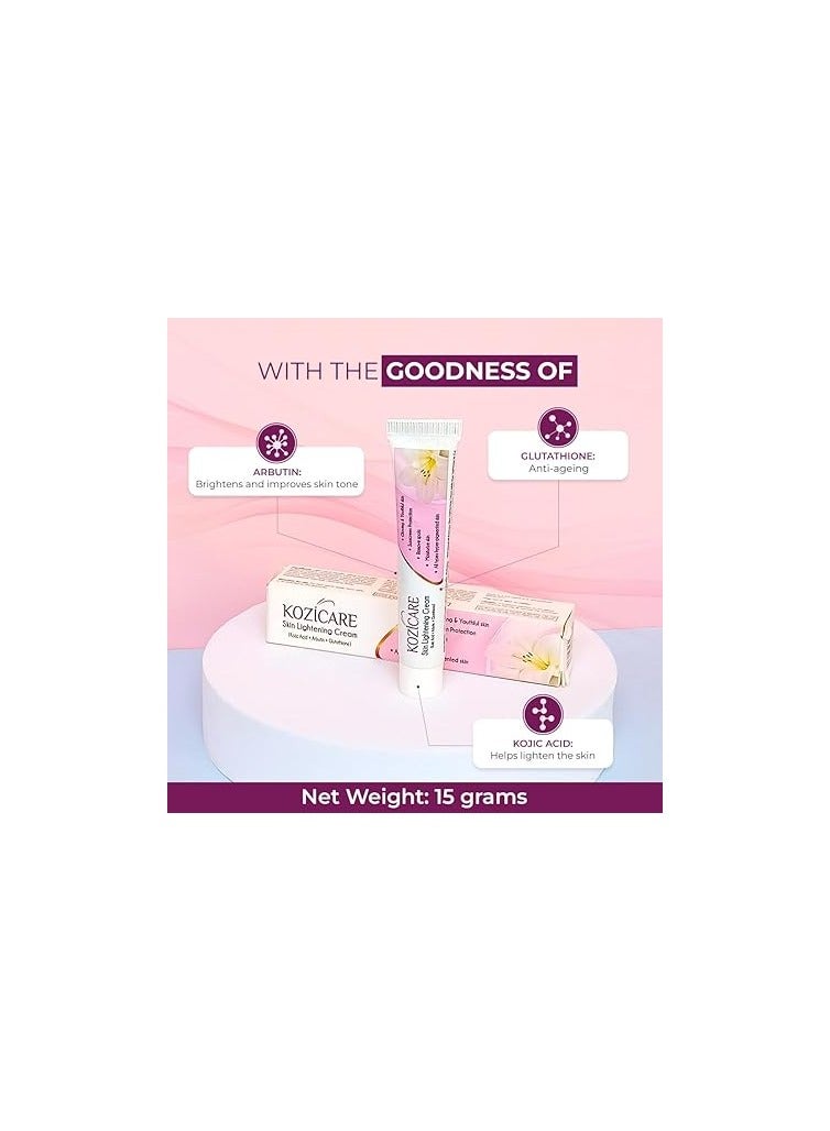 Kozicare Skin Lightening Non Sticky Cream Lotion Enriched with 3% Kojic Acid 1% Alpha Arbutin 1% Glutathione 2% Niacinamide, 2% Vitamin C 15G - Image 2