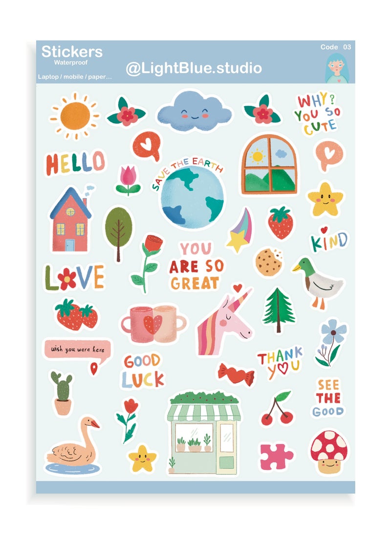 Boomah Accessories Set of 40-Pieces Cute Waterproof Vinyl Stickers , Laptop Vinyl Stickers , Mobile Vinyl Stickers, Vinyl Stickers for Skateboard Guitar Travel Case Graffiti Vinyl Stickers Door Luggage Car Bike Bicycle for Kids Teens Girls , Adults, nursery, A5 size A5 size