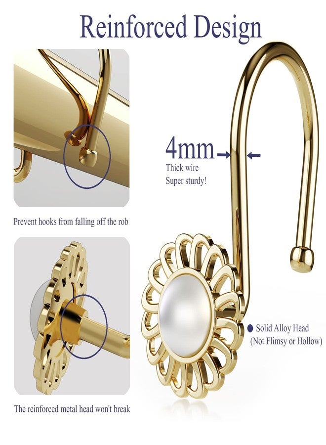 iToplin Gold Shower Curtain Hooks Rings, Decorative Shower Curtain Hangers, Heavy Duty Metal Shower Rings, Sunflower Shower Hooks for Shower Curtain Rod and Liner, Bathroom Curtain Hooks, Luxury Gold, iToplin - Image 5