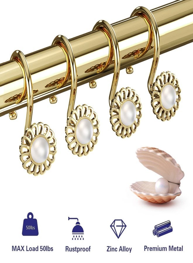 iToplin Gold Shower Curtain Hooks Rings, Decorative Shower Curtain Hangers, Heavy Duty Metal Shower Rings, Sunflower Shower Hooks for Shower Curtain Rod and Liner, Bathroom Curtain Hooks, Luxury Gold, iToplin - Image 3