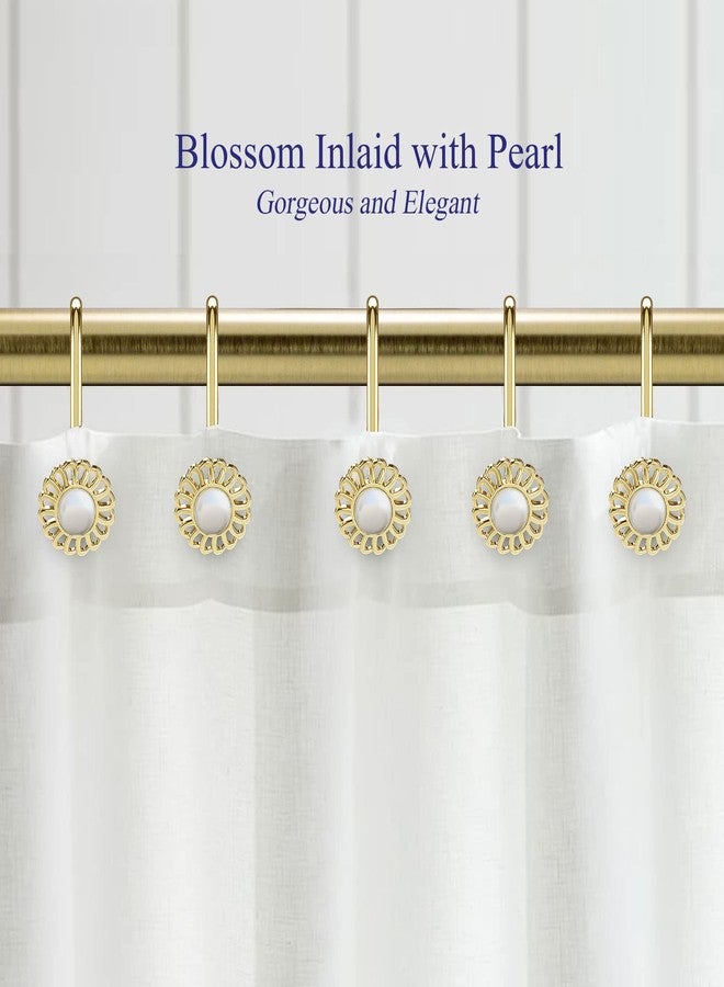 iToplin Gold Shower Curtain Hooks Rings, Decorative Shower Curtain Hangers, Heavy Duty Metal Shower Rings, Sunflower Shower Hooks for Shower Curtain Rod and Liner, Bathroom Curtain Hooks, Luxury Gold, iToplin - Image 2