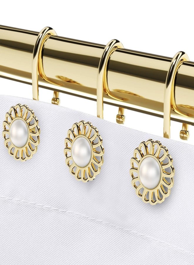 iToplin Gold Shower Curtain Hooks Rings, Decorative Shower Curtain Hangers, Heavy Duty Metal Shower Rings, Sunflower Shower Hooks for Shower Curtain Rod and Liner, Bathroom Curtain Hooks, Luxury Gold, iToplin - Image 1